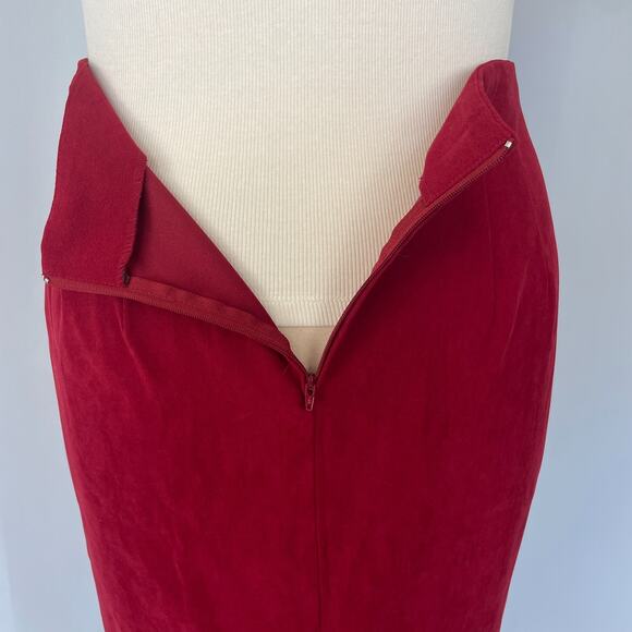 Y2K Long Pencil Skirt Size 16 Red Solid Minimal Career Office Academia 90s Vtg - Picture 10 of 16